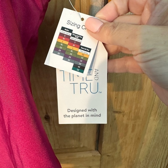 Time & Tru One Shoulder Ruffle Bathing Suit Top Size Large Fuchsia Pink NWT - Picture 3 of 12